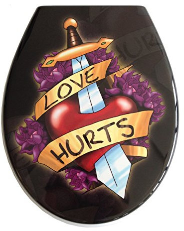 ADOB Design WC Sitz Love Hurts Klobrille Klodeckel Toilettendeckel aus Duroplast, Absenkautomatik, Softclose, zur Reinigung abnehmbar, 59884