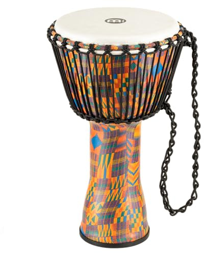 Travel Djembe Hand Drum Circle Instrument, Synthetic Shell and Head — NOT MADE IN CHINA — African Mali Weave Rope Tuning, 2-YEAR WARRANTY