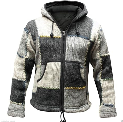 Shopoholic Fashion Herren Fleecegefüttert Buntem Patchwork Hippie mit Kapuze Festival Wolljacke