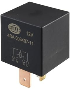 HELLA 4RA 003 437-111 Relé, corriente de trabajo - 12V - 4polos - Diagrama de circuito: S1 - Conector: B3 - Contacto cierre alto rendimiento - Color: negro - sin soporte