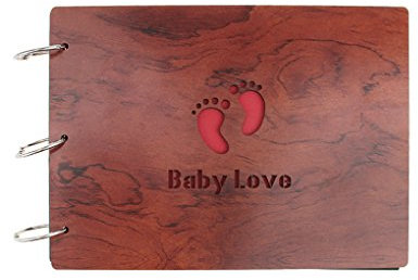 FakeFace Baby Love DIY Holz Fotoalbum Bilderrahmen Spiralalbum Kreative Memorial Notizbuch Gästebuch für Hochzeit Baby Reise 12 Zoll 30 Blätter