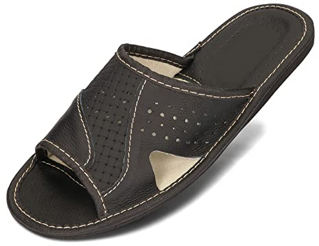 BeComfy Zapatillas de Casa para Hombres 100% Cuero Genuino Zapatillas de Verano Puntera Abierta 40-46 EU