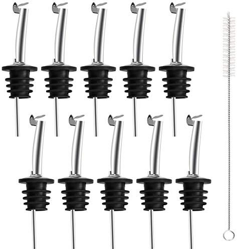 Incutex 10x vertedores de botellas in acero inoxidable y 1x cepillo de limpieza, boquillas aceite con tapón antigoteo, vertedor dosificador aceite, vino, vinagre