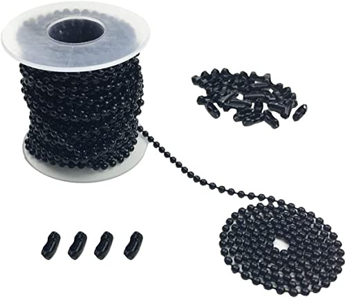 Hyamass 10-Yard Beaded Chain with 30 Connectors, 3.2mm Stainless Steel Ceiling Fan Pull Chain Extender for Jewelry Making, Dog Tags, Keychains (Rolled) (Black)
