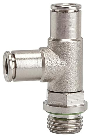 Racor en T en forma de L metálico, giratorio, G 1/2 A, para manguera de diámetro exterior de 14 mm, presión de trabajo máx. 16 bar, latón vern.