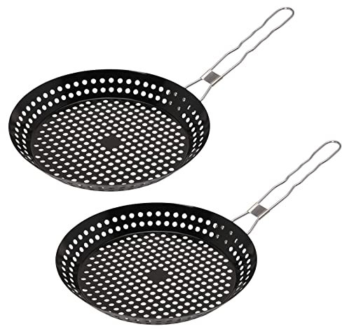 HAC24 2er Set BBQ Grillpfanne Ø30 Grill Gemüsepfanne Lochpfanne Edelstahl Bratpfanne Grillkorb Grillschale Mit Einklappbarem Griff