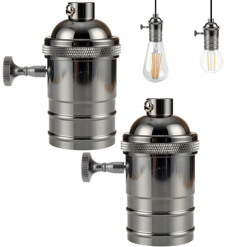 2 Stück Vintage E27 Lampenfassung, Edison E27 Kupfer Lampenfassung Schwarz Deckenfassung Fassung Socket Lampenfuß Retro Vintage Halter für Hängeleuchte Deckenleuchte Adapter Beleuchtung Sockel