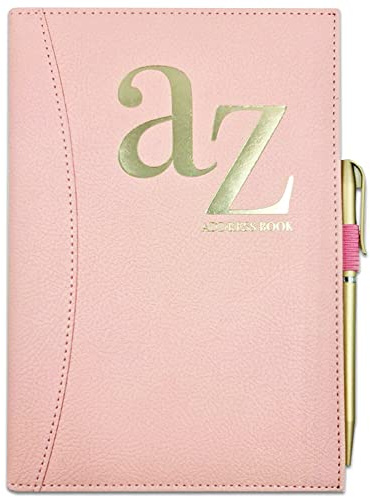 Carnet d'adresses de A à Z avec couverture rigide et stylo - A5 (rose)