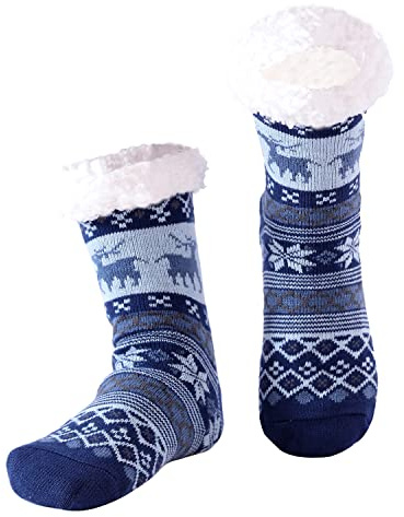 Hisonwel Chaussettes pantoufles pour hommes 38-46, chaussettes chaudes et moelleuses avec polaire Sherpa antidérapante, cadeaux pour hommes