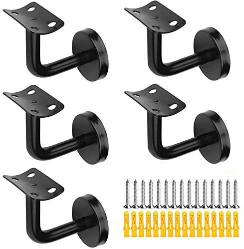 KMERCE 5 Stück Handlaufträger Schwarz, handlauf halterung, Handlaufhalter Edelstahl Handlauf Wandhalter Zubehör,60x80 mm für Wandbefestigungen Stützung,Holz Geländer