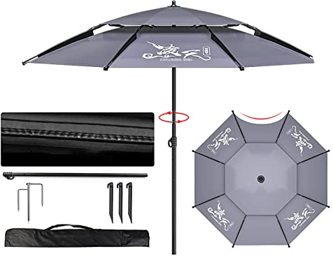 Round Fishing Umbrella, Double Layer Ventilation Design, Large Outdoor Beach Umbrella, Folding Parasol, Adjustable 360°, Rainstorm Protection, Sun Protection, Strong Wind Resistance, UV Protection