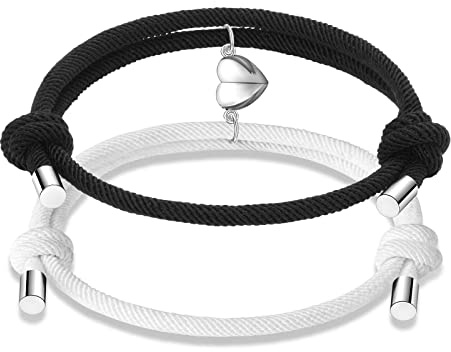 Sfoni 2 Pieces Matching Rope Bracelets Adjustable Heart Bracelet for Valentines Birthday Graduation Gift with Card