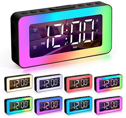 Sukeen Wecker Digital, Wecker Kinder Digital, Wecker Mit Licht, Digitaler Uhr Mit Doppelalarm, 8 Einschlafgeräusche/Nachtlichter, Einschlaftimer, USB-Ladegerät, Spiegeluhr für Schlafzimmer-Schwarz
