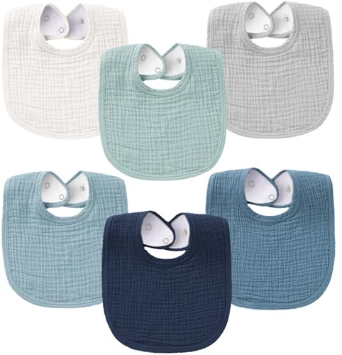 Konssy 6-Pack Muslin Cotton Baby Bibs for Drooling and Teething
