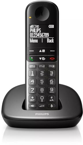 Philips XL4901DS/34 - Teléfono Inalámbrico Fijo, Pantalla LCD 1.9, Retroiluminación Blanca, Identificación de Llamada, Manos Libres, Altavoz Integrado, HQ Sound - Negro (Compatible: ES, IT, FR)