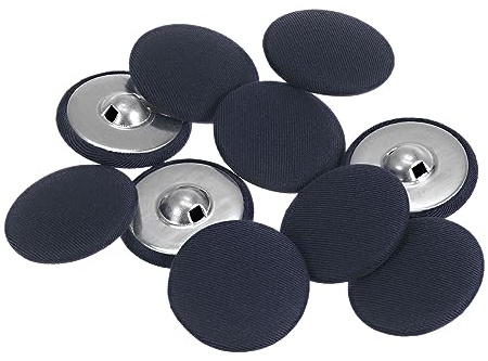 sourcing map 10 Stück 30mm Knöpfe Dunkelblau mit Stoffüberzug, Vintage Stoffknöpfe Bezogen Nähknöpfe Runde Retro Bastelknöpfe Metallschaft für Mantel Strickjacke Anzüge Kleider Blusen