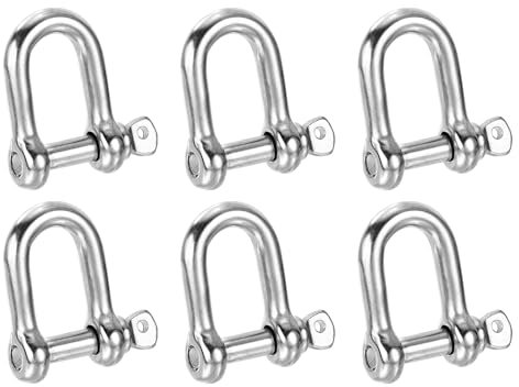 PATIKIL Screw Pin Shackle M6 1/4 440lbs, 6 Pack 304 Stainless Steel D Ring Shackle for Chains Wire Rope Outdoor, Silver