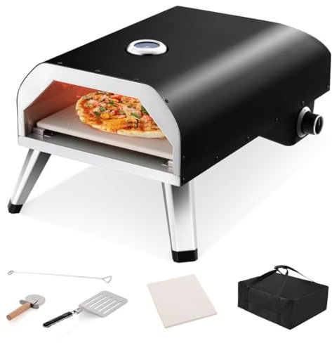 COSTWAY Portable 4kW Pizza Maker with Stone, Peel, Cutter, Gas Hose, Carry Bag and Foldable Stainless Steel Tabletop Pizza Grill