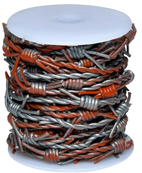 Artificial Barbed Wire Ribbon Trim Real Leather Cord for Party Home Decoration, Gift Boxes, DIY Crafts - 33 Feet Spool by Cords Essentials (Rusted Gray)