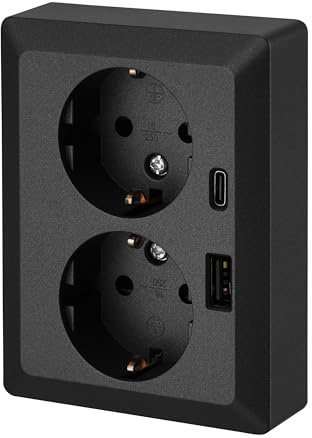 Unterputz Doppel-Steckdose, USB-A, USB-C, All-in-One, Serie C1 anthrazit