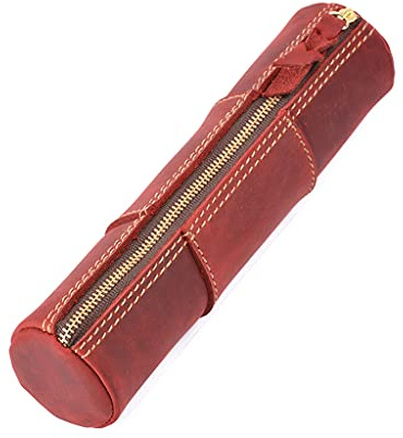 Ruarby Trousse à crayons en cuir exquise avec fermeture éclair pour stylo, mini joli porte-monnaie en cuir, fournitures scolaires, travail, bureau, Rouge, Ensemble cartable