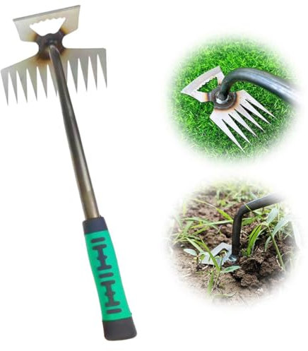Bimhayuu Gartenarbeit Hand Unkrautstecher Unkrautjäten Gartengeräte Entwurzelung Jäten Werkzeug Unkraut Entferner Gerät unkrautstecher Gartenwerkzeug Fugenkratzer Mit Stiel (11 Zähne)