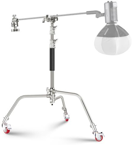 NEEWER Support en C Robuste en Acier Inoxydable avec roulettes pivotantes, Support d'éclairage de Photographie de 110 à 186 cm avec Bras de Perche de 83 cm, 2 têtes de préhension pour Lampe de Studio
