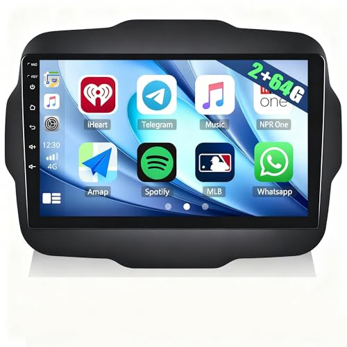 CAMECHO 2G+64G Android 13 Car Stereo for Jeep Renegade 2016-2020 with Wireless Carplay Android Auto 9 Touch Screen Car Radio with GPS Sat Nav WiFi Bluetooth FM RDS Mirorr Link Reverse Camera