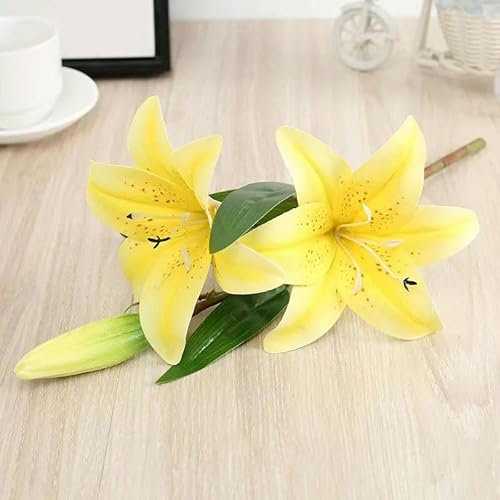 Künstliche Lilien mit 3 Köpfen, fühlen Sich echt an, künstliche Blumen für Hochzeit, Zuhause, Party, Garten, Büro, Dekoration, Lilien, Kunstblumen, gelb, 1 Stück