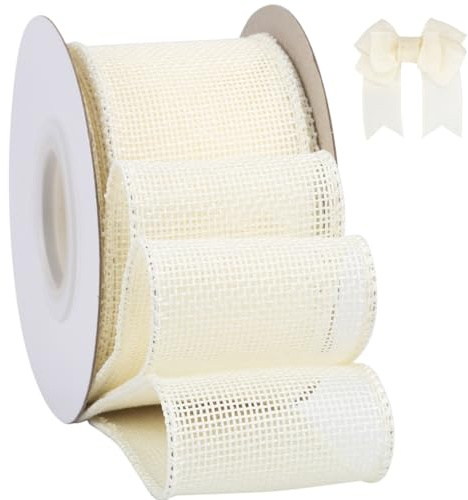 Tekdeere säckvävsband 50 mm x 9 meter, krämfärgat band för hantverk, presentförpackning, kransar, bågar, träddekoration och utomhusdekoration