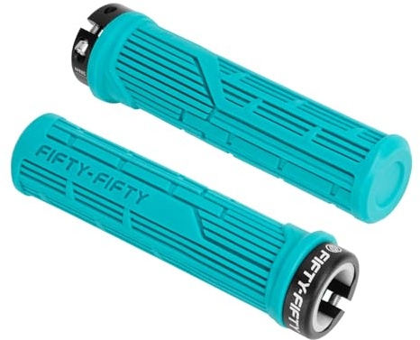 FIFTY-FIFTY Mountain Bike Grips, Single Lock-on MTB Handlebar Grips, Soft and Comfortable, Non-Slip Locking Bicycle Handle for All Mountain, Enduro, Downhill (Turquoise)