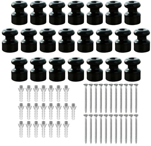 OASHISU 22 Stück Isolatoren aus Porzellan für Textilkabel Schwarz Vintage | Porzellanisolatoren Aufputz Kabelhalter Kabelführung Wandpins Wand und Deckenpins Ø18mm Keramik-Isolatoren Isolatoren Keramik