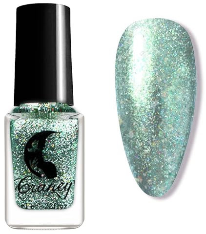 Glitter Nail Polish - High Glossy Shine Green Nail Polish - High-Density Shimmer Nail Varnish with Rainbow Sequins - Air Dry Chameleon Reflective Fast Drying Breathable Nail Art