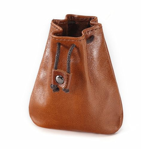 Klassische Echtleder Münztasche - Retro Münzbeutel mit Kordelzug |Handgefertigt aus Premium-Rindsleder für Damen & Herren | Mini Geldbörse,Münzbörse,Minibörse,Geldbeutel (Klassisch, braun)