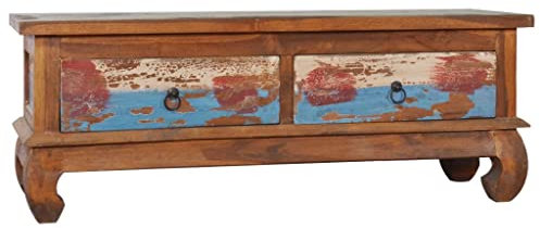 CINDERFUL TV-Schrank 110x35x40 cm Teak Altholz,Klassischer TV Schrank im Kolonialstil aus recyceltem Teakholz mit Schubladen TV-Möbel, TV-Bänke