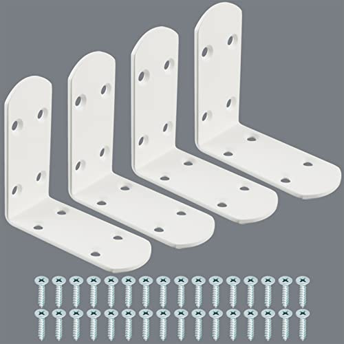 MOOCHE 4 unidades L de ángulo de carga pesada, ángulo blanco 8,5 cm, conector angular de acero inoxidable, ángulo de metal para tabla de madera, puerta o cama, sofá con tornillo y anclajes