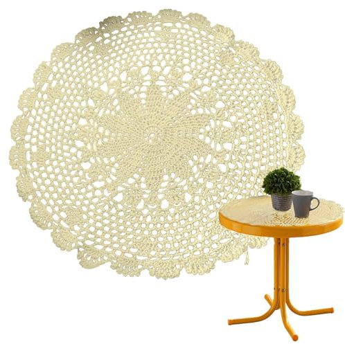 Mantel Individual De Encaje, Tapete De Mesa De Ganchillo Hecho A Mano De Algodón - Decoración Trenzada De Encaje De Forma Redonda para Cocina, Área De Trabajo, Mesa De Cena, Escritori