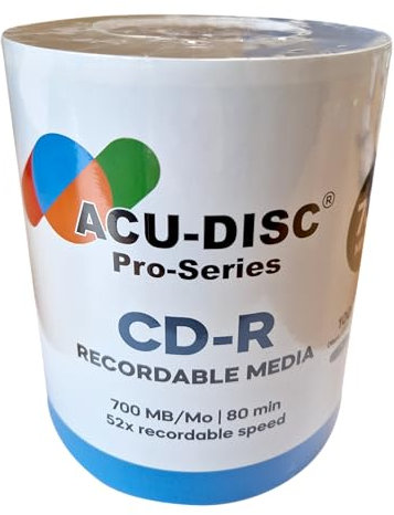 ACU-DISC Pro-Series Blank CD-R80 700MB 52x 80min Discs – Perfect for Photos & Videos – Compatible with Any CD Drive 17677 – 100 Pack