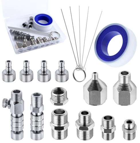 LEONTOOL 15 Pieces Airbrush Adapter Set Airbrush Quick Connect Airbrush Quick Release Disconnect Adapter Fitting Connector Set with Cleaning Tool for Air Compressor and Airbrush Hose