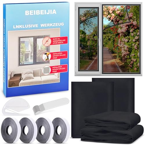 4 unidades de mosquiteras para ventanas, protección contra insectos, 150 x 180 cm, mosquitera, con cinta de velcro autoadhesiva, protegen a la familia de los insectos (negroA)