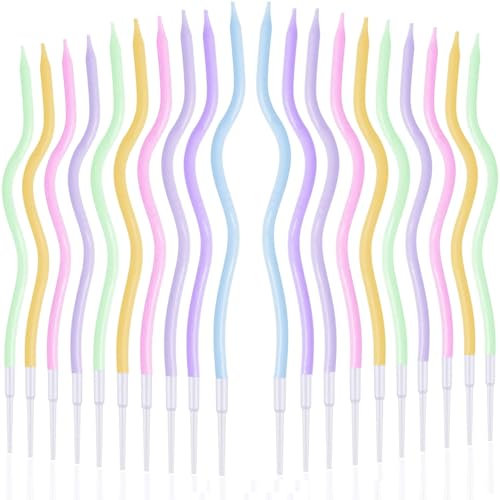 LUCKNIGHT 24 Stück Bunte Geburtstagskerzen, Spiral Kerzen Geburtstag, Tortenkerzen, Kerzen Geburtstag mit Ständer, Ideal für Geburtstage, Hochzeitsfeiern, Brautduschen, Baby Shower Party Dekoration