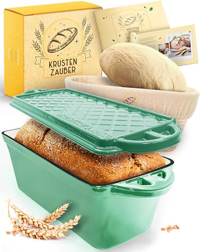 KRUSTENZAUBER Brotbackform mit Deckel für selbstgemachtes Brot zu Hause | Begleiteter Einstieg für eigenes Brot backen, Kastenform Brot mit Deckel & Gärkorb für ofenfrisches Brot mit knusprige Kruste