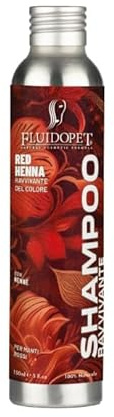 FluidoPet Shampoo Hennè | per Cani con Manti Rossi, Mogano e Albicocca, Detergente Ravvivante Naturale per Pelo Rosso, Ideale per Cane Barbone, Barboncino, Spitz Pomerania, Profumo Lavanda