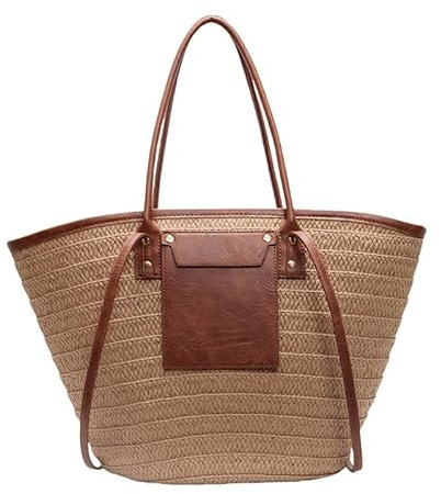 WREWING Bolsa de playa tejida con paja, bolsa de hombro grande retro de verano, bolso cruzado versátil para piscina, mercado y viajes