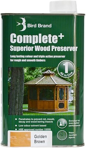 1L, Golden Brown Complete+ Superior Wood Preserver, Triple Action Protection with Water Repellent, Long Lasting Wood Treatment for Interior & Exterior Use, for Rough and Smooth Timbers