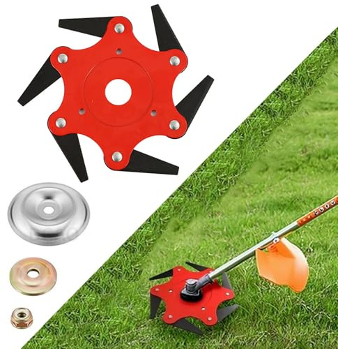 Tête de coupe-herbe universelle indestructible à 6 lames en acier au carbone, kit d'adaptateurs for débroussailleuse et coupe-bordures