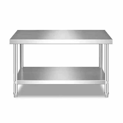 Laohucai Heavy Duty Stainless Steel Commercial Restaurant Kitchen Work Table, 2 Tier Home Large Worktable Workstation, Food Prep Work Table for Kitchen,Restaurant,Hotel,Garage,Laundry(150x50x80cm)
