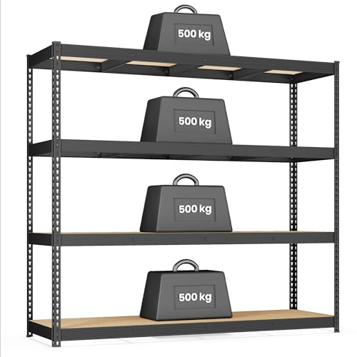 SONGMICS Étagère de Rangement Charge Lourde, Étagère de Garage, 4 Niveaux, Charge Jusqu’à 2000 kg, pour Cave, Garage, Entrepôt, Noir d'encre, 60 x 200 x 183 cm, GLR728BZ01