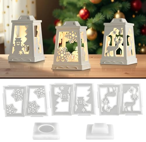 CHIHOLEN Stampi in silicone natalizi, 5 stampi in silicone natalizi lanterna, stampo in silicone natalizio alce, fiocchi di neve, pupazzo di neve, candelabro per decorazioni natalizie fai da te