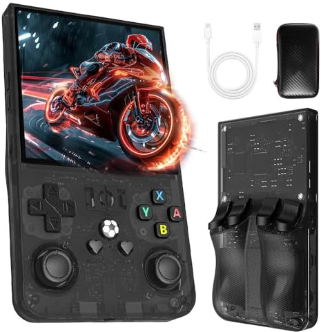 R36MAX Retro Handheld Game Console, Retro Gaming Console with 128G Built-in 22000+ Classic Games, Open Source Linux System 4 Inch IPS Screen Portable Games Consoles for Teens and Adults (Black)